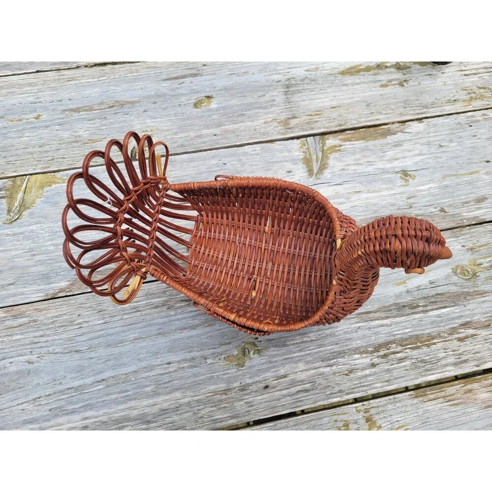Chicken Basket Hen Bird Shaped Woven Boho Cottagecore